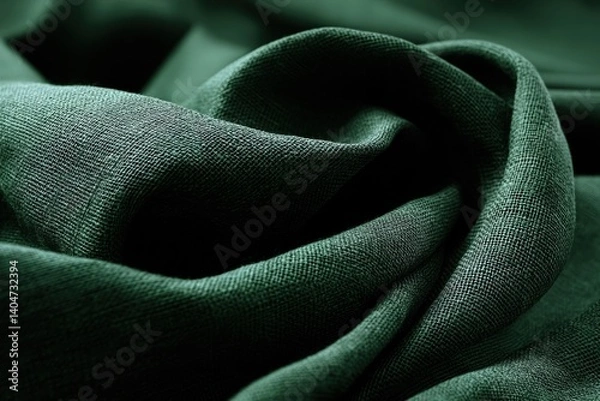 Obraz A close-up of a draped fabric reveals rich textures and fluid folds, creating a luxurious composition, bathed in varying tones of deep emerald.