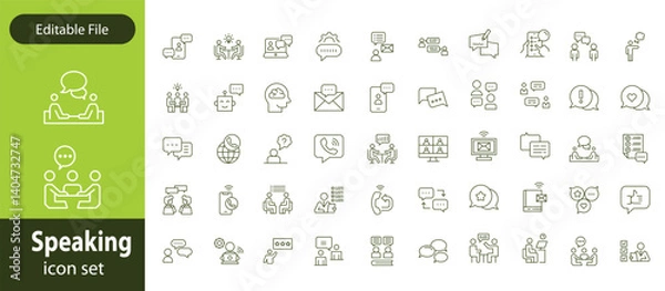Fototapeta Speaking line editable icon set. Communication icons collection. Containing discussion, speech bubble, talking, consultation, conversation and more. vector illustration.