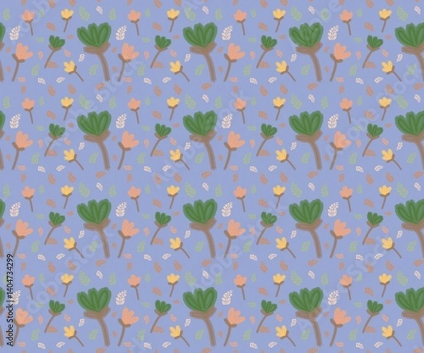 Obraz Seamless cute flower mix leaf pattern with violet background