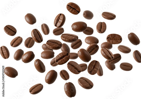Fototapeta Beautifully Arranged Coffee Beans Isolated on Transparent Background