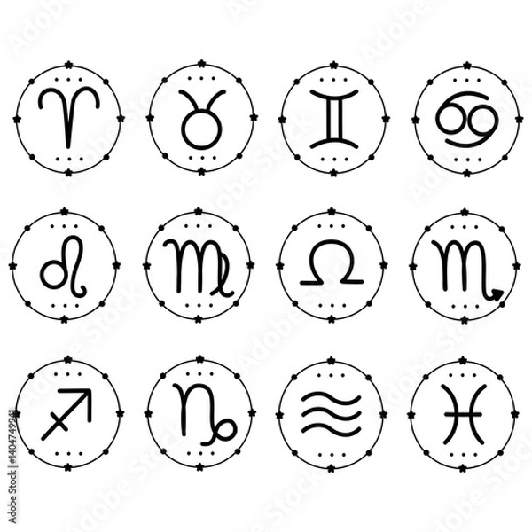 Obraz Hand drawn zodiac signs Esoteric symbol doodle set on white background design.