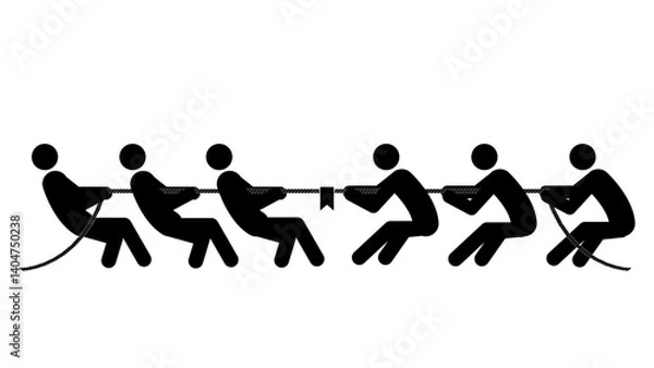 Obraz Set of stick figures tug of war on a white background. Flat style, vector illustration.