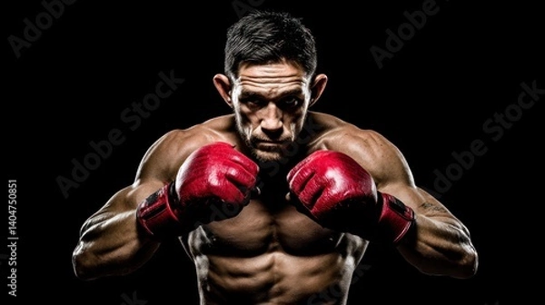 Fototapeta Powerful Boxer: Dramatic Studio Portrait with Red Gloves