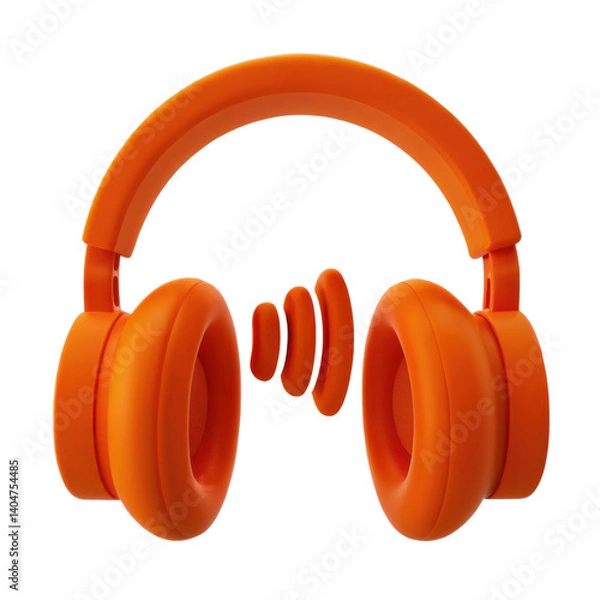 Fototapeta Bright orange headphones featuring cushioned ear pads and a sleek design, ideal for listening to music and enjoying high-quality sound.