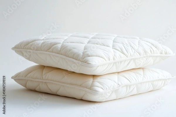 Obraz Stacked Pillows in White Bedding for Sleep and Comfort