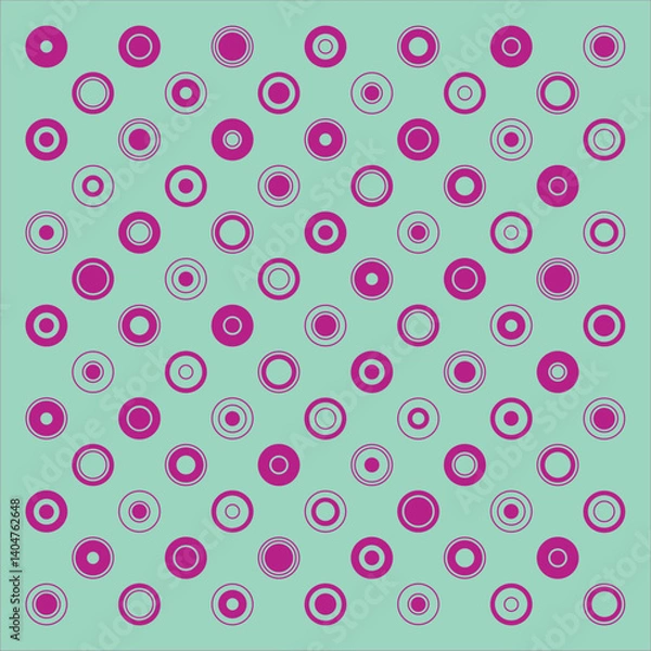 Obraz Polka dot pattern created by different size pink circles on a mint green background