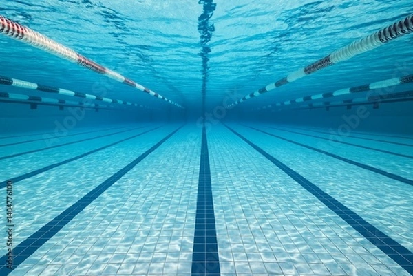 Fototapeta Serene Underwater View of Swimming Pool Lanes with Clear Water
