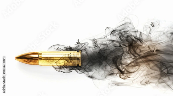 Fototapeta A Moment of Impact Frozen in Time: A speeding bullet shatters upon collision, sending forth a burst of golden sparks and dark fragments against a stark white backdrop, capturing raw power and destruct
