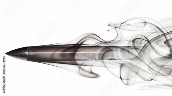 Fototapeta A Moment of Impact Frozen in Time: A speeding bullet shatters upon collision, sending forth a burst of golden sparks and dark fragments against a stark white backdrop, capturing raw power and destruct