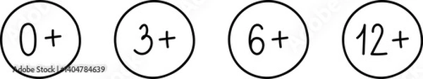 Obraz Age limit hand drawn icons set. 0,3,6,12 years