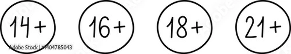 Obraz Age limit hand drawn icons set. 14,16,18,21 years