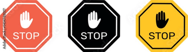 Obraz Stop hand icon, vector set, stop traffic sign