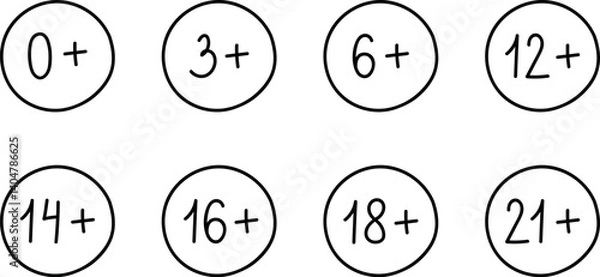 Obraz Age limit hand drawn icons set. 0 - 21 years
