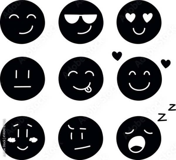 Obraz Set of smiles with emotions, hand drawn collection