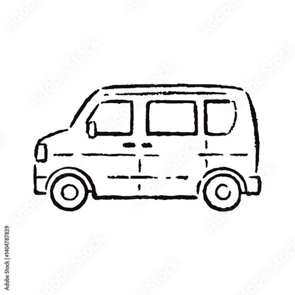 Obraz 手描きの郵便車のイラスト_白黒