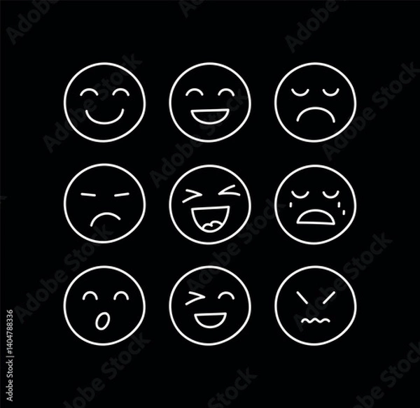 Obraz Set of smiles with emotions, hand drawn collection
