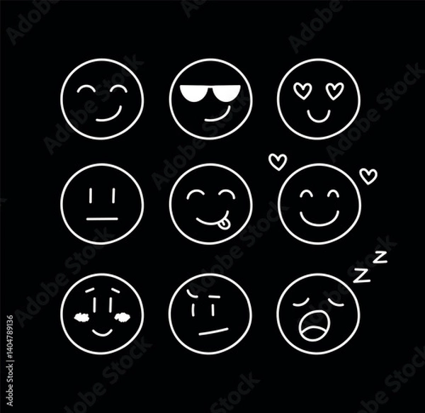 Obraz Set of smiles with emotions, hand drawn collection