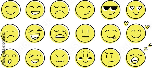 Obraz Set of smiles with emotions, hand drawn collection