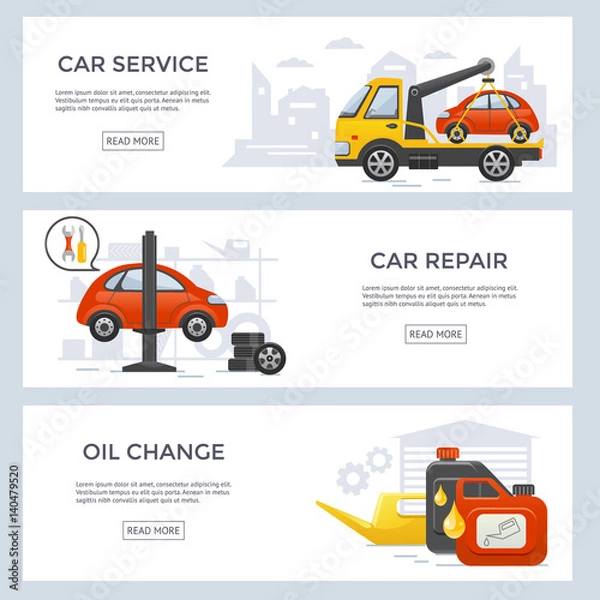 Fototapeta Car service banner set, flat design, vector illustration