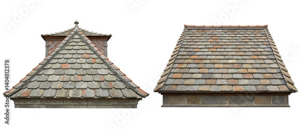 Fototapeta Charming roof designs with traditional tile patterns isolated with transparent background