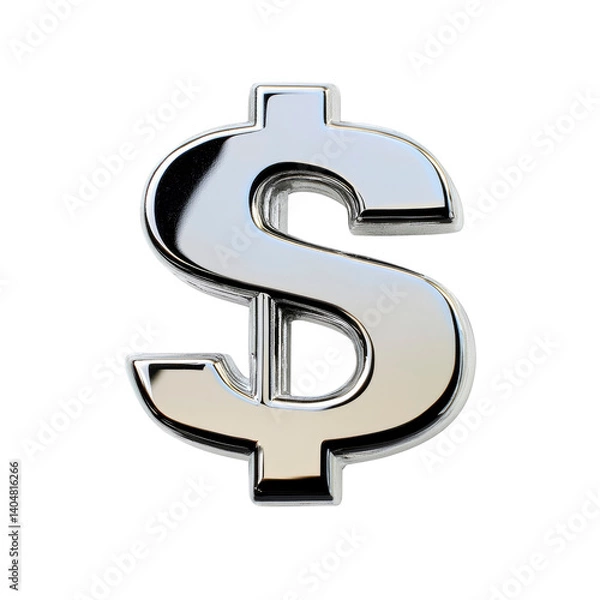 Fototapeta Shiny Chrome Dollar Sign Symbol, 3D Render