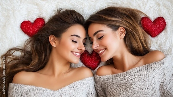 Obraz Two women, close in affection, sharing a loving Valentine's Day moment.