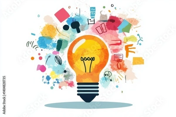 Fototapeta Colorful Creative Concept with Light Bulb and Abstract Design Elements