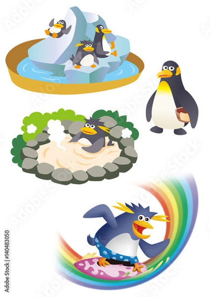 Fototapeta ペンギン、皇帝ペンギン、 イワトビペンギン、 アデリーペンギン