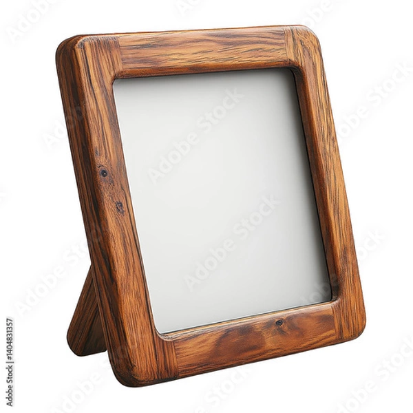 Fototapeta Rustic wooden photo frame blank template for family memories display decor on transparent background