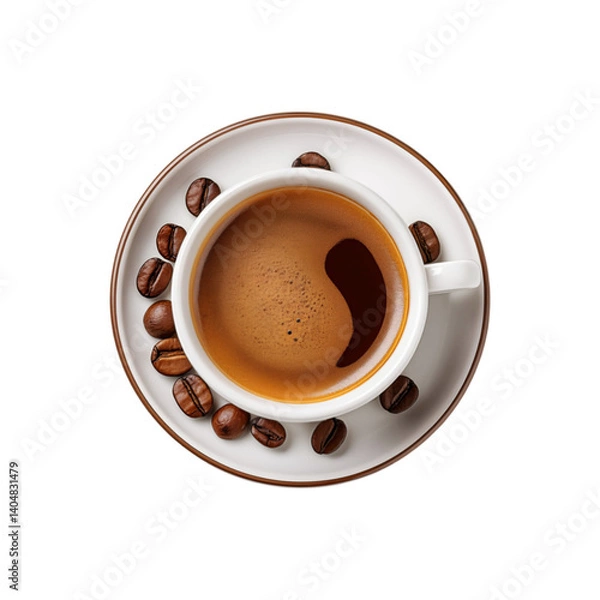 Fototapeta Top view of coffee cup on transparent background