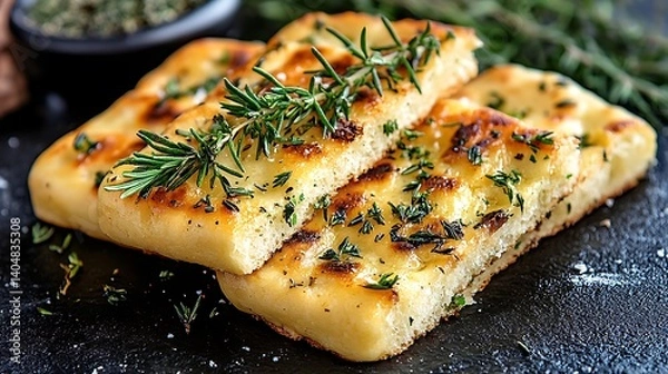 Obraz Grilled flatbread, seasoned with rosemary and thyme.