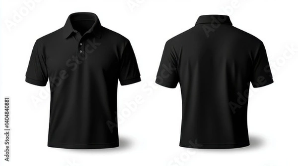 Fototapeta Black polo shirt displayed from front and back, showcasing fabric texture and design details