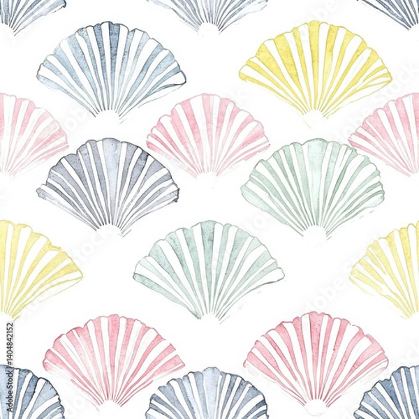 Fototapeta Watercolor fan shaped patterns in pastel hues create seamless geometric background with soft and elegant aesthetic