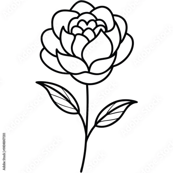 Fototapeta Minimalist Peony Stem with Leaves Icon, Floral, Botanical, Outline, Elegant, Vector Illustration