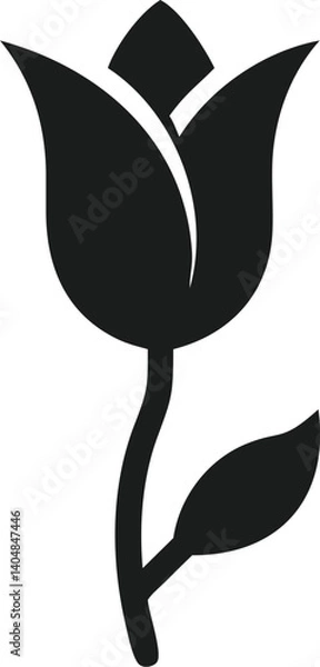 Fototapeta Vector illustration of minimalist tulip stem icon, floral design, nature symbol, elegant art, simple icon