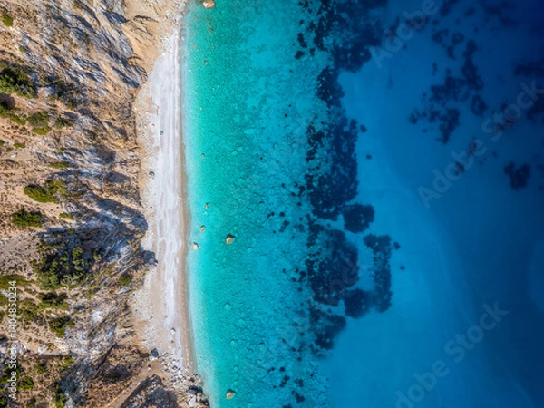 Obraz Aerial top view of the beautiful coast of Alonissos island with remote beaches and turquoise, clear sea, Sporades, Greece