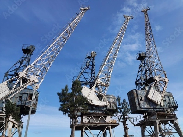 Obraz Harbour cranes, River Forth, Leith Docks, Edinburgh, Scotland, UK