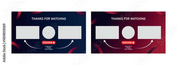 Obraz Modern YouTube End Screen Template, Editable Outro Layout with Subscribe Button and Video Placeholders for Channel Branding and Content Promotion