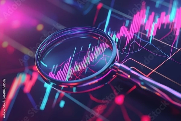 Fototapeta Dynamic charts in neon blue and red colors symbolize market movements, data analysis and trading strategies. Suitable for advertising materials of banks and investment companies. Technologies. Banner