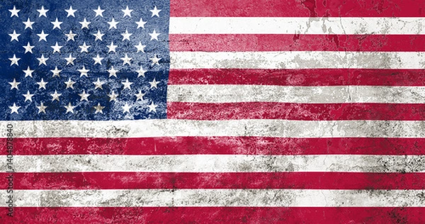Obraz US State Flag. Dirty American state flag on the wall.