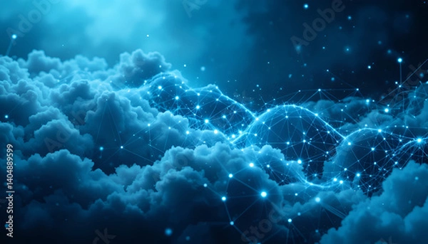 Obraz Ethereal Blue Cloud Network with Glowing Digital Connections