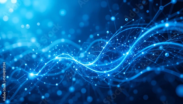 Obraz Futuristic Digital Network Abstract Blue Wave Technology Background