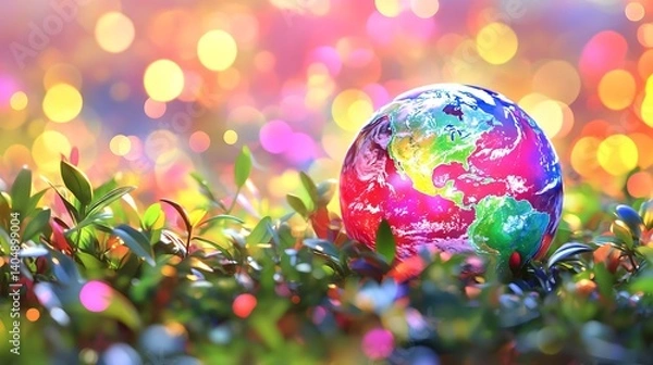 Fototapeta Earth globe in vibrant colorful bokeh