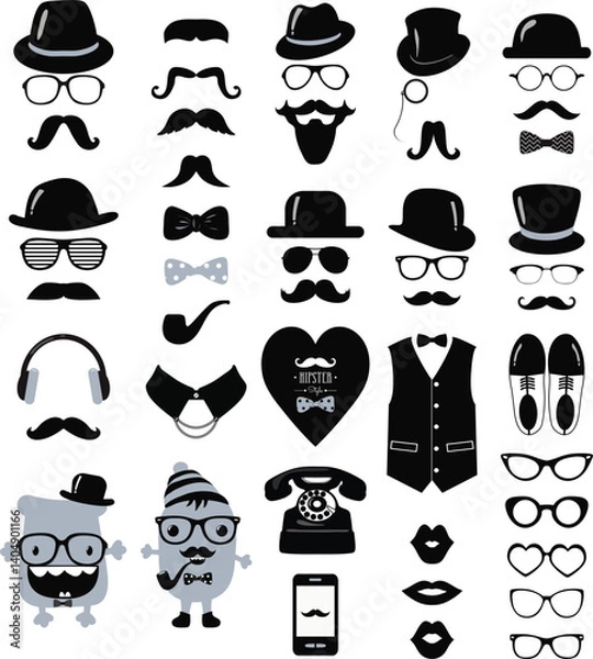Fototapeta set of mustache vector illustration