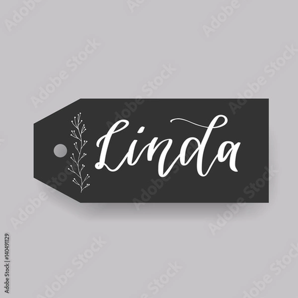 Fototapeta Common female first name Linda on a tag. Hand drawn calligraphy. Wedding typography element.