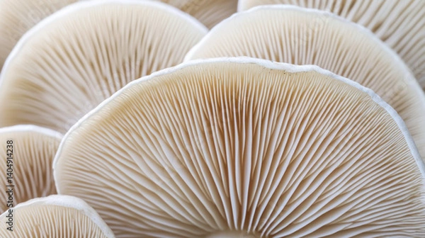 Fototapeta White Fungus Cap with Fan-like Texture  Fungus Cultivation in Agriculture	