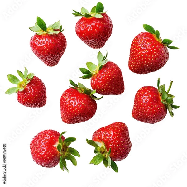 Fototapeta Fresh and vibrant strawberries arranged on a clean Transparent background perfect for culinary presentations, Multiple strawberries PNG background