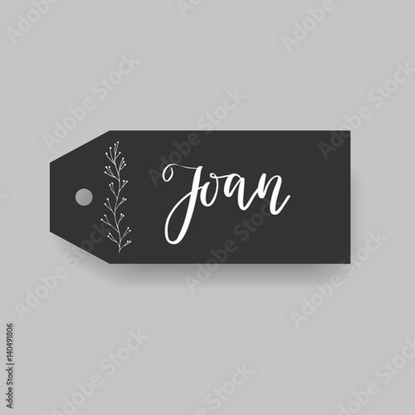 Fototapeta Common female first name Joan on a tag. Hand drawn calligraphy. Wedding typography element.