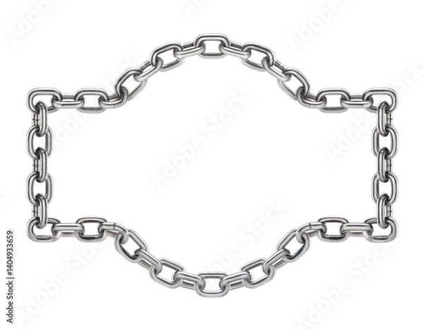Fototapeta A chain of metal links is stretched out in a diamond shape. The chain is silver and he is old