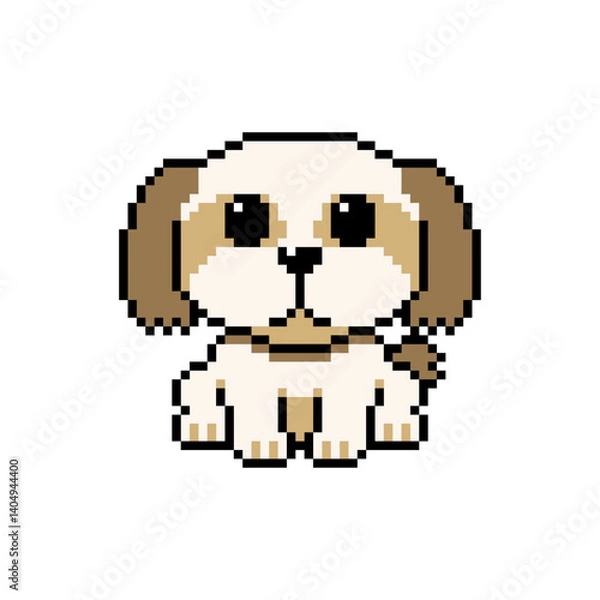 Fototapeta Pixel art cute shih tzu dog vector in retro style for design.